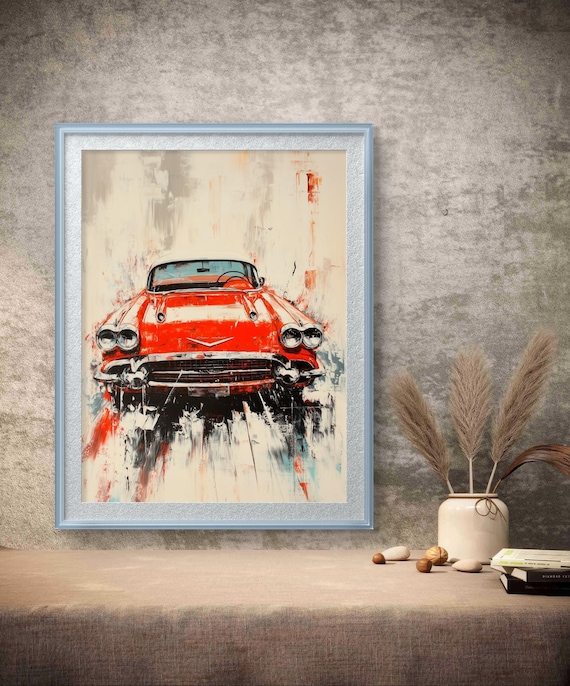 Red Classic American Sports Car Front Abstract Painting Poster