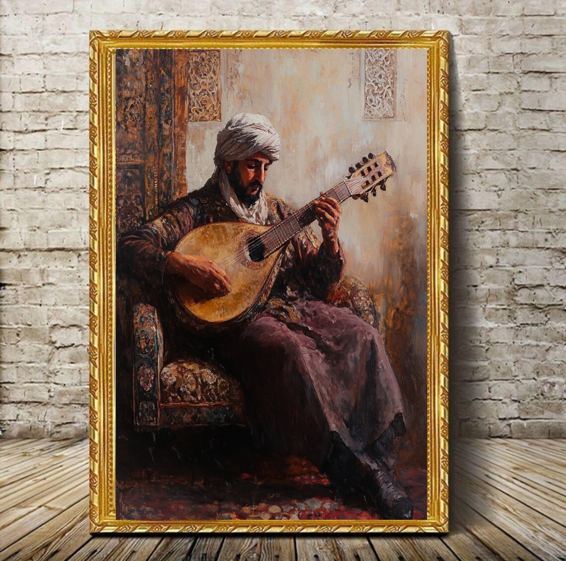 Oud Player Vintage Oil Painting Middle Eastern Music Art Poster