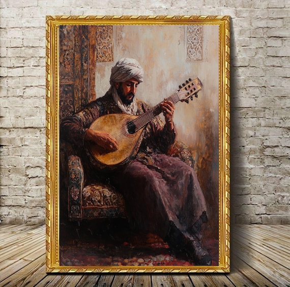 Oud Player Vintage Oil Painting Middle Eastern Music Art Poster