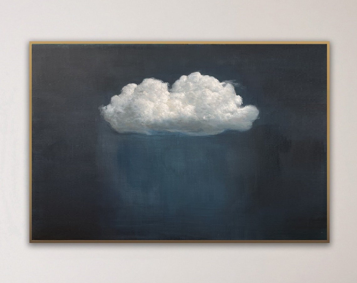 White Cloud Drifting Across Dark Navy Sky Panoramic Landscape Poster - Image 5