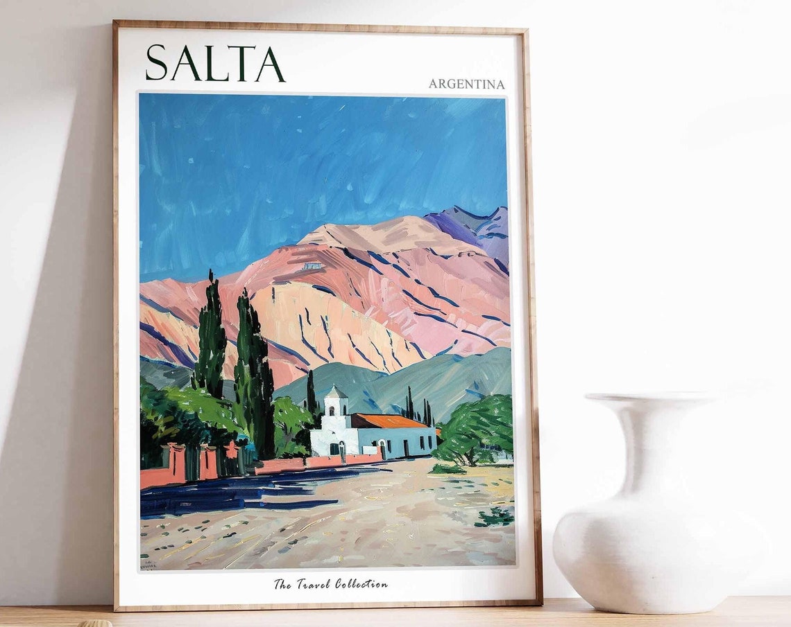 Salta Argentina Colonial Church Andes Mountains Pink Peaks Poster