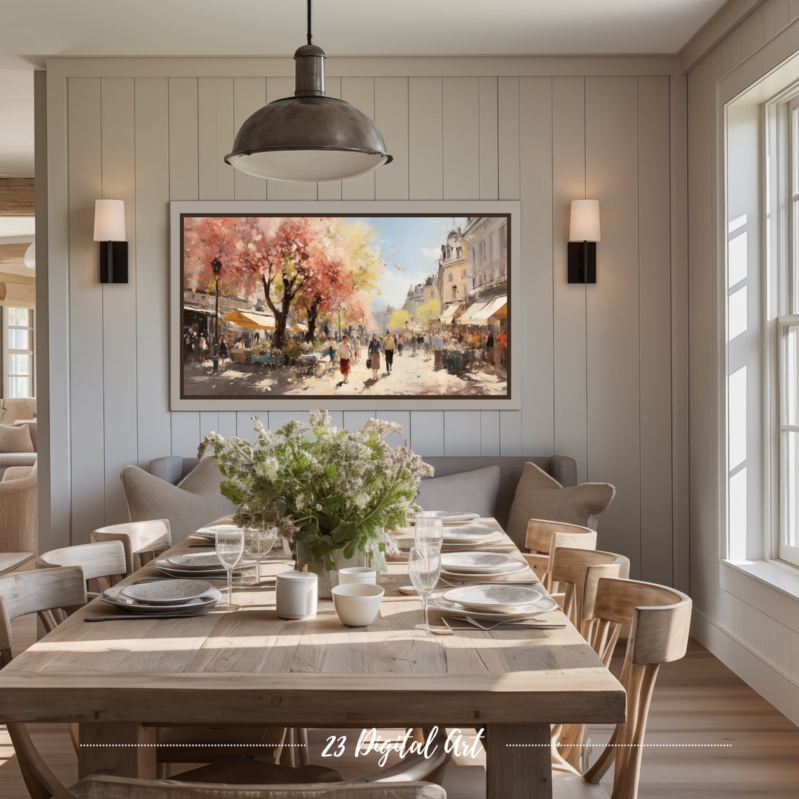 Frame Tv Art Rustic Oil Painting Of Sunday Market In The City Beautiful Summer Botanical Frame Tv Art Frame Tv Art 084 - Image 2