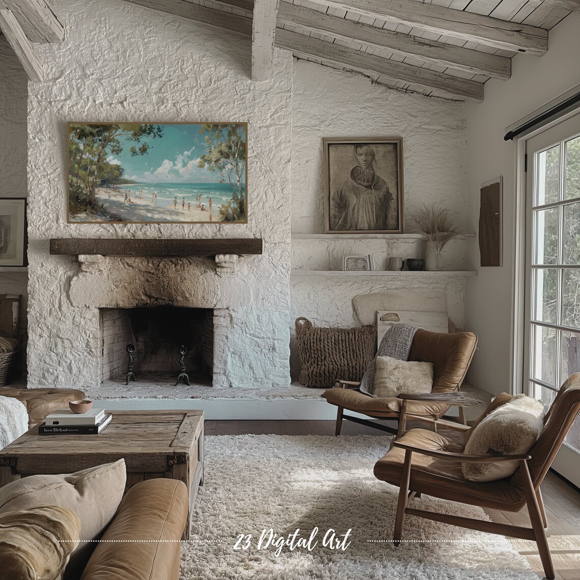 Frame Tv Art Summer Beach Tv Art Oil Painting People Enjoying At Coastal Beach Classic Summer Farmhouse Decor Tv Art 128 - Image 5