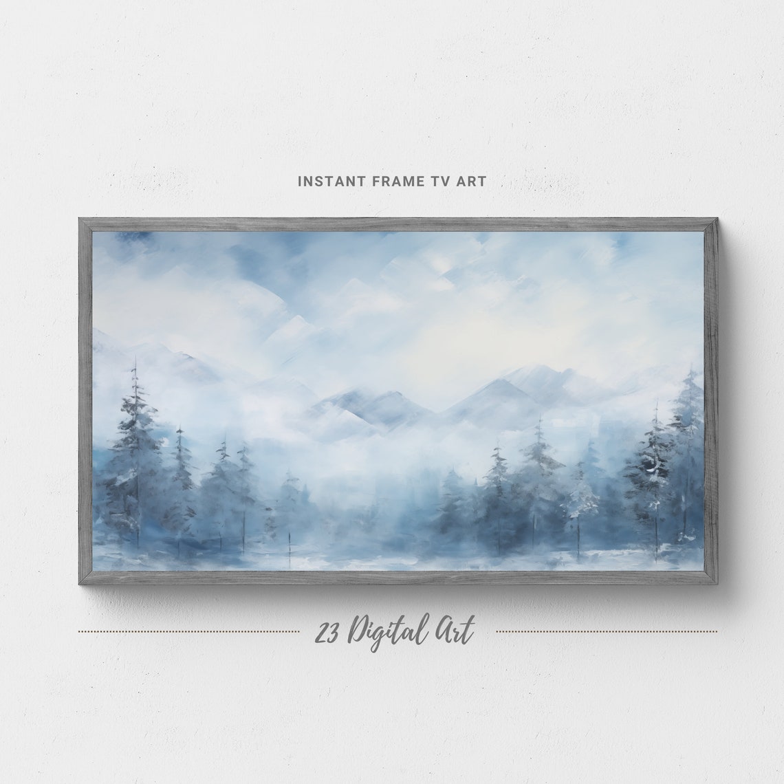 Blue Snowy Mountain Forest Misty Winter Landscape Art Poster