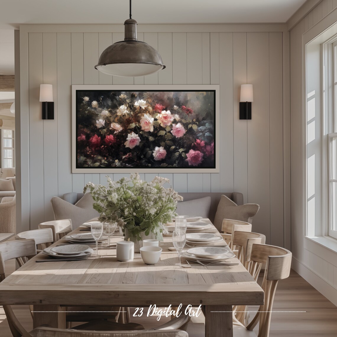 Moody Rose Garden Dark Background Classic Floral Painting Art Print - Image 3