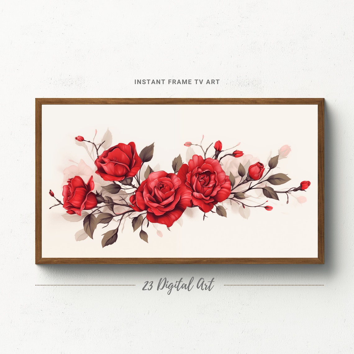 Red Roses Botanical Illustration on Cream Background Art Print