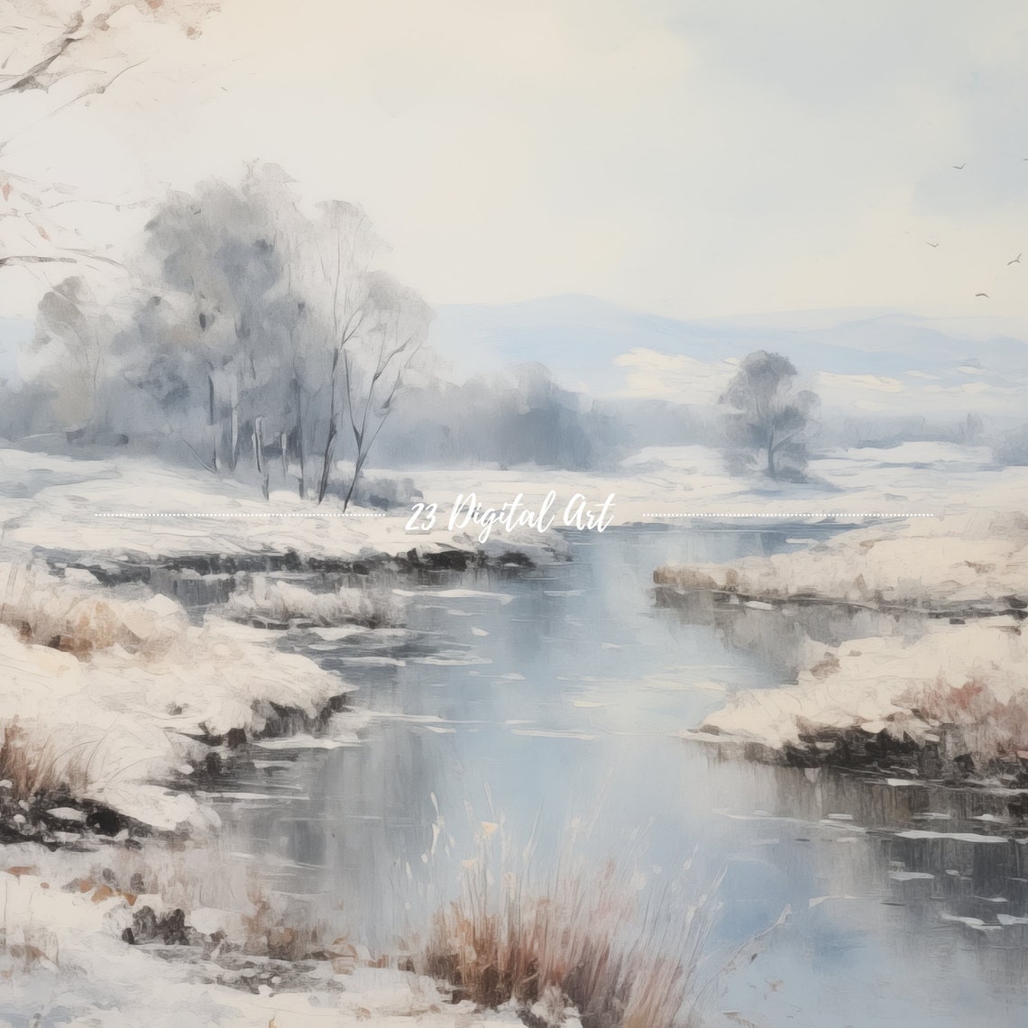 Snowy River Winter Landscape Bare Trees Rustic Vintage Art Poster - Image 3