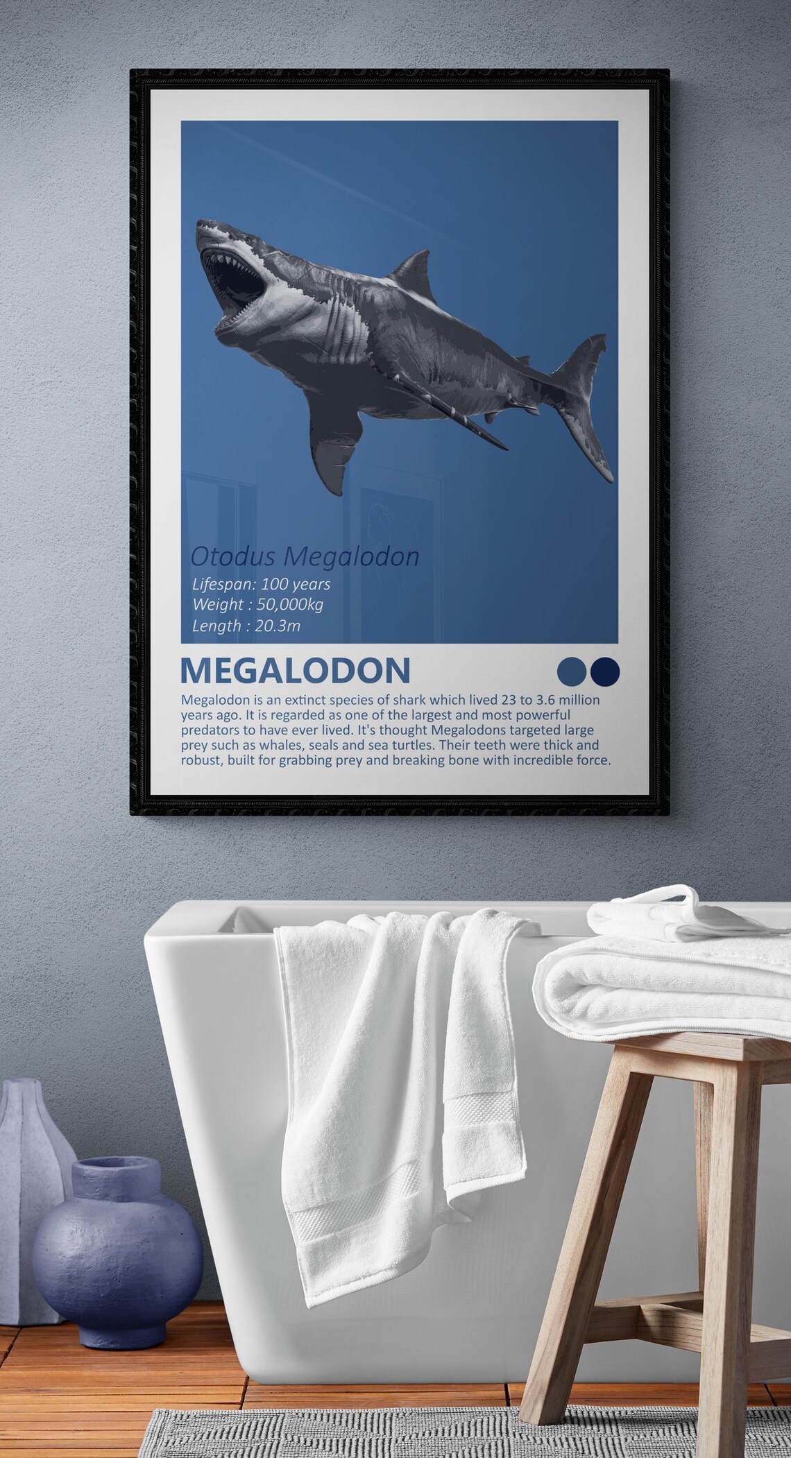 Megalodon Shark Fact Sheet Art Print, Nautical Theme - Image 3