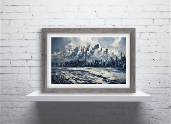 Art Print Frozen Sails Paper Banff Alberta Wall Art Snowy Forest Poster Castle Mountain Landscape Monochrome Home Decor