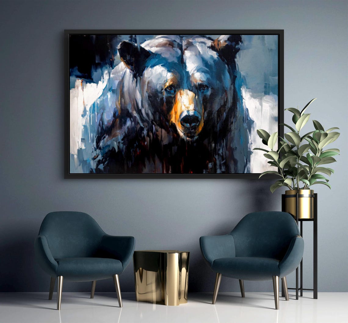 Black Bear Face Expressive Wildlife Oil Painting Nature Poster - Image 2