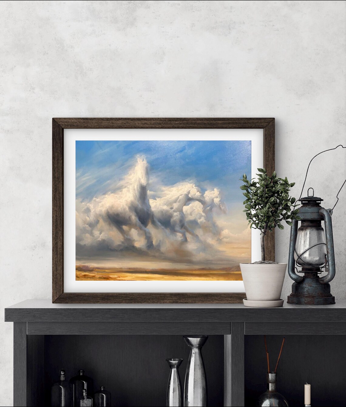 Horse Clouds Art Print, Farmhouse Landscape Poster