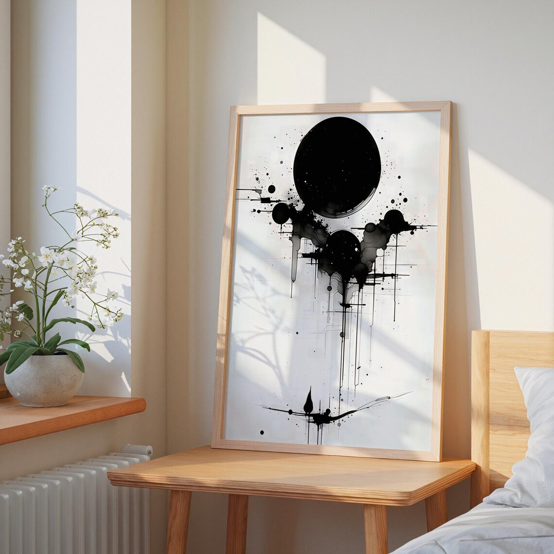 Abstract Sun Circle Art Print, Minimalist Mountain