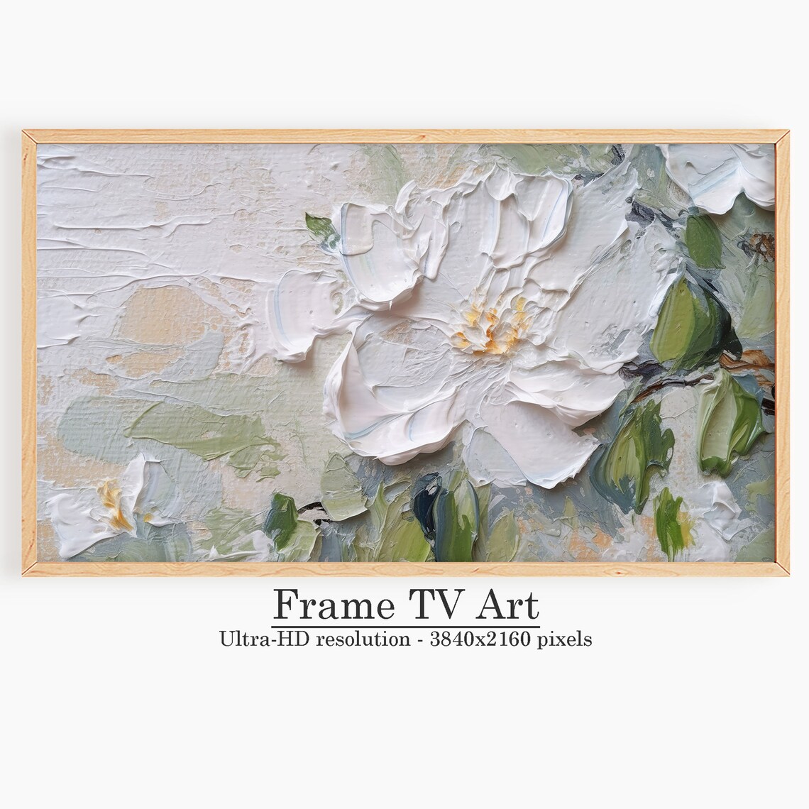 White Magnolia Impasto Floral Oil Painting Frame TV Art Print