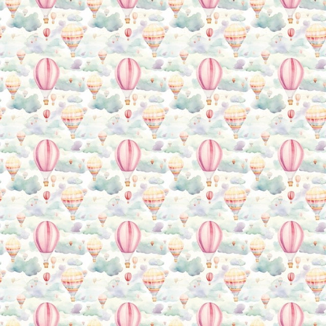 Watercolor Hot Air Balloon Nursery Pattern Art Print in Pastel Pink - Image 3