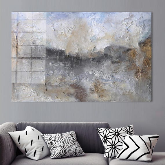 Abstract Plaster Art Decor Glass Modern Bohemian Gray Painting Wall Gift For Her