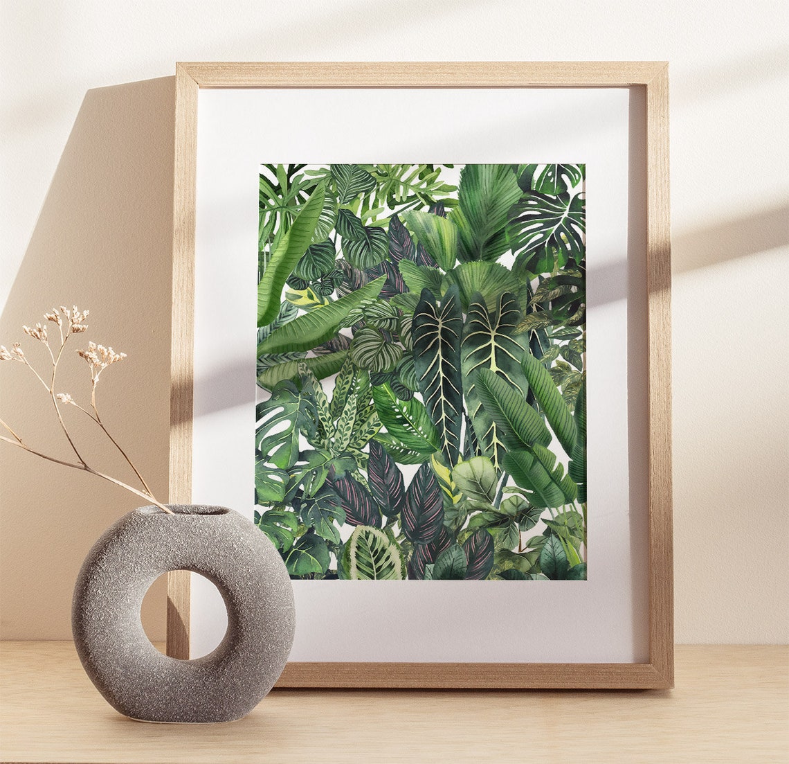 Urban Jungle Dark Tropical Leaves Botanical Illustration Poster