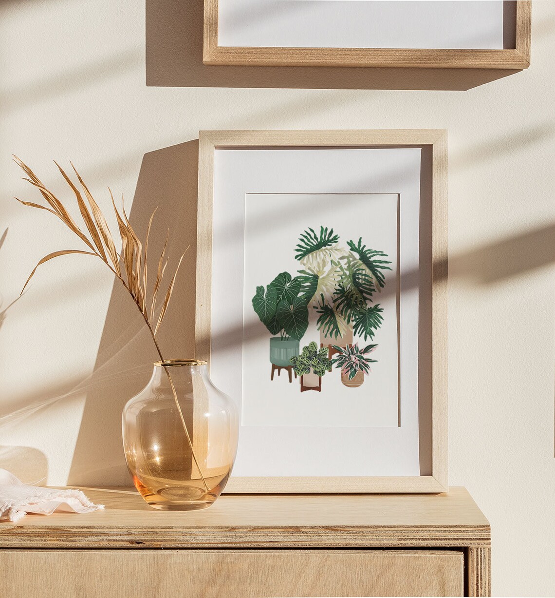 Tropical Houseplant Collection On Wooden Stools Botanical Art Print - Image 2