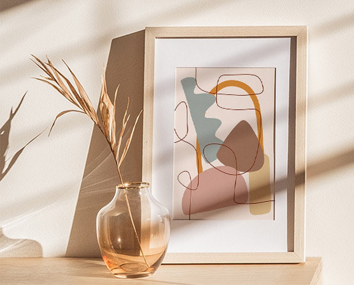 Earthy Organic Shapes With Looping Line Boho Abstract Poster - Image 3