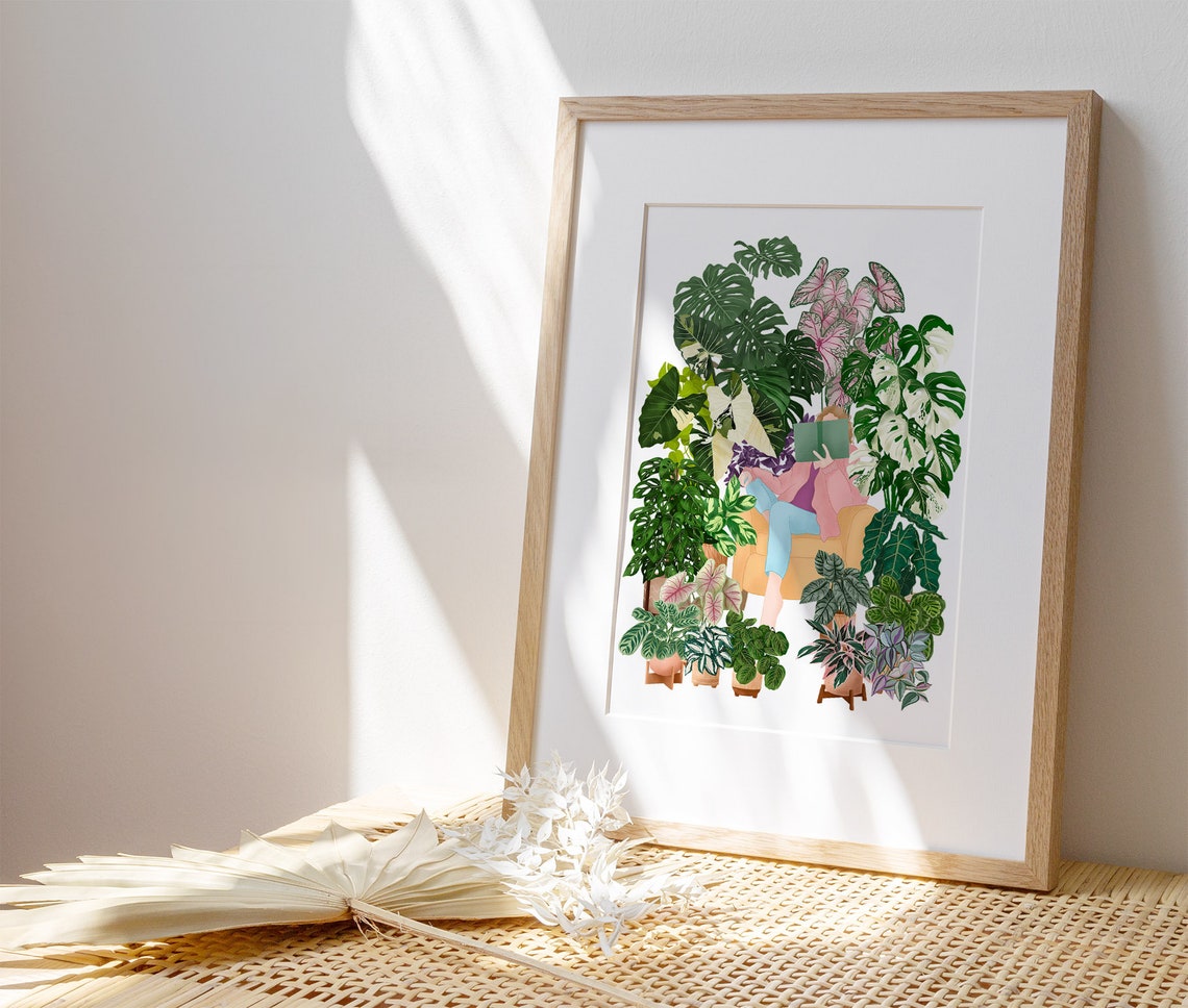 Woman Reading In Indoor Jungle Cozy Botanical Book Lover Poster - Image 2