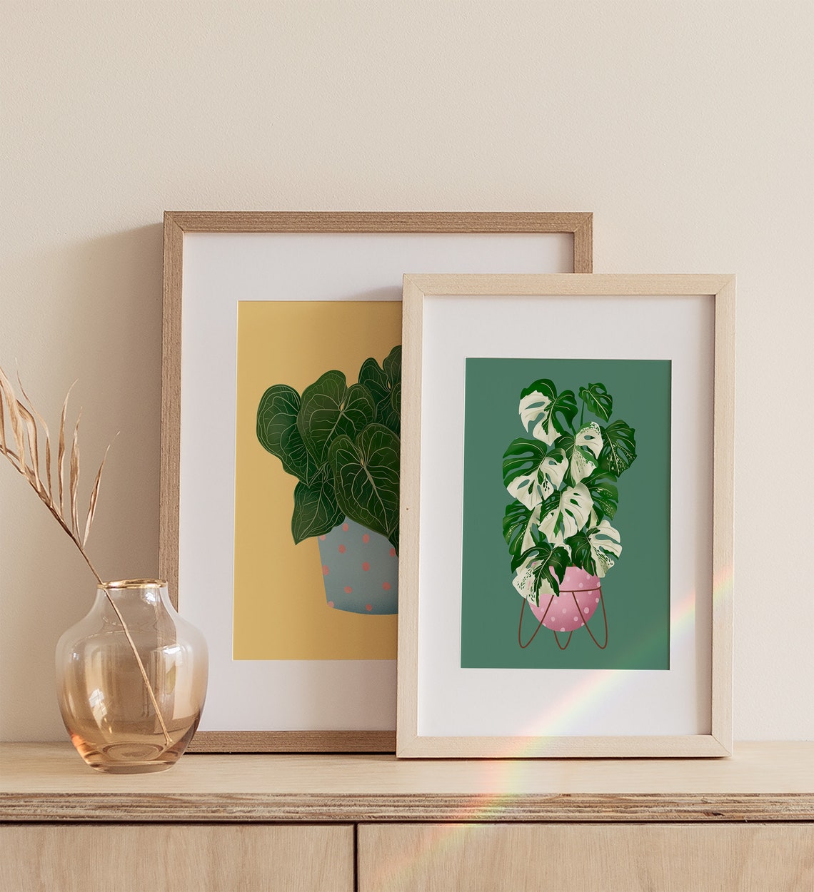 Anthurium Plant Print Blue Dotted Pot Mustard Background Decor Art - Image 3