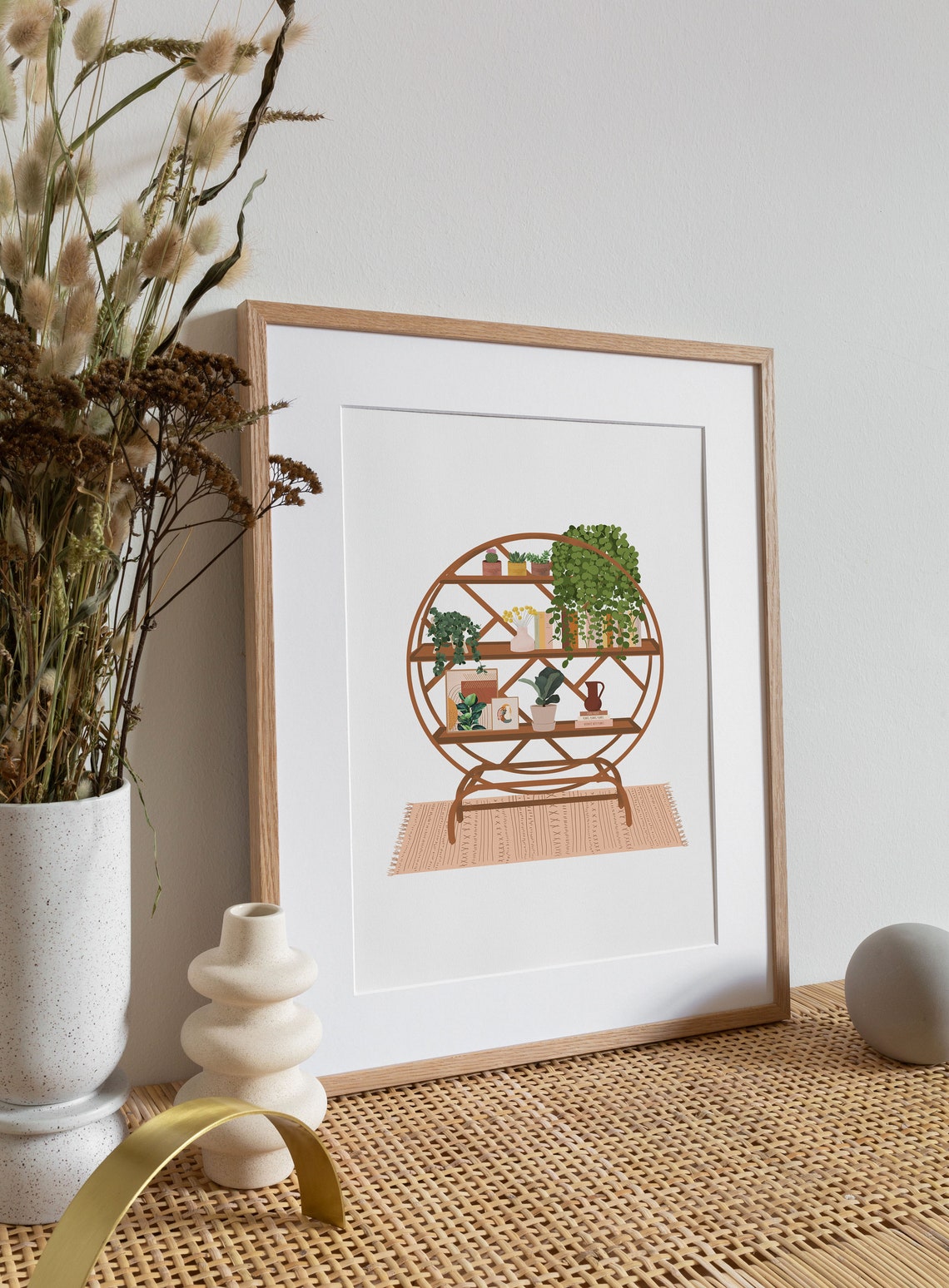 Round Boho Shelf With Plants Books And Vases Illustration Poster - Image 3