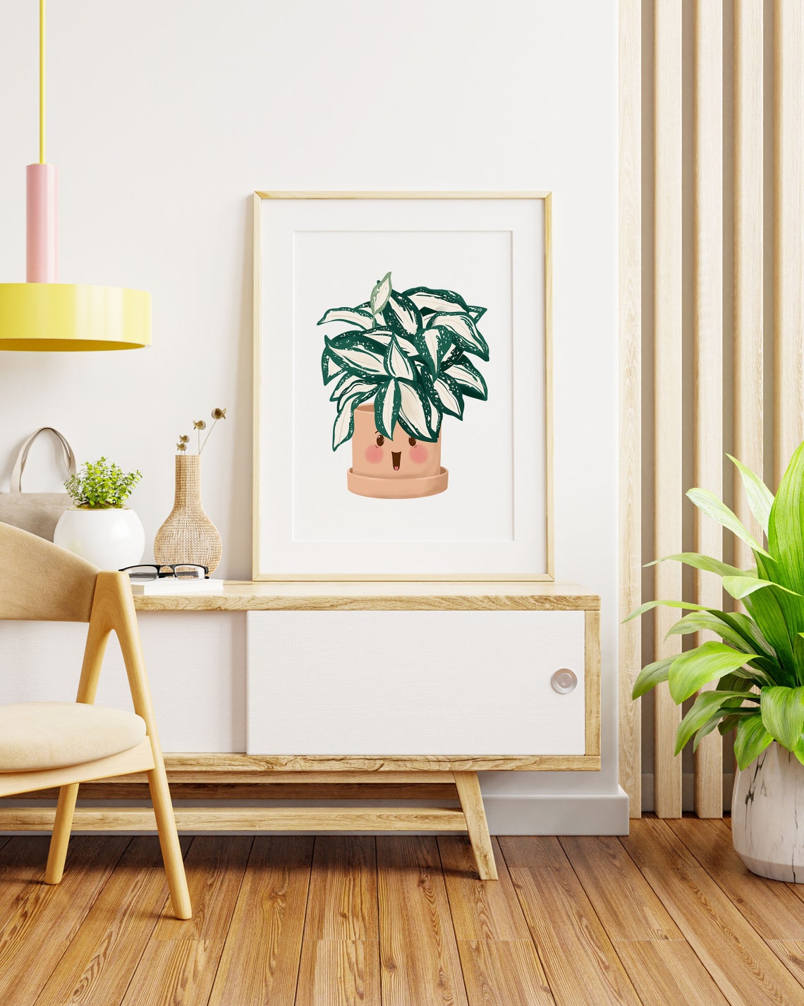 Variegated Dracaena in a Smiling Peach Pot Cute Houseplant Poster - Image 3