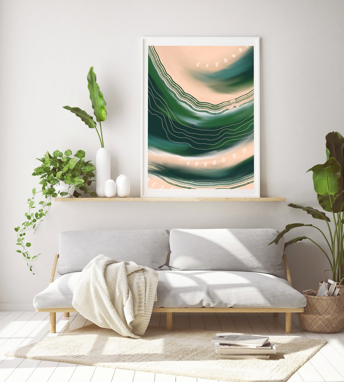 Emerald Green Swirl With Gold Lines Colour Flow Abstract Poster - Image 3