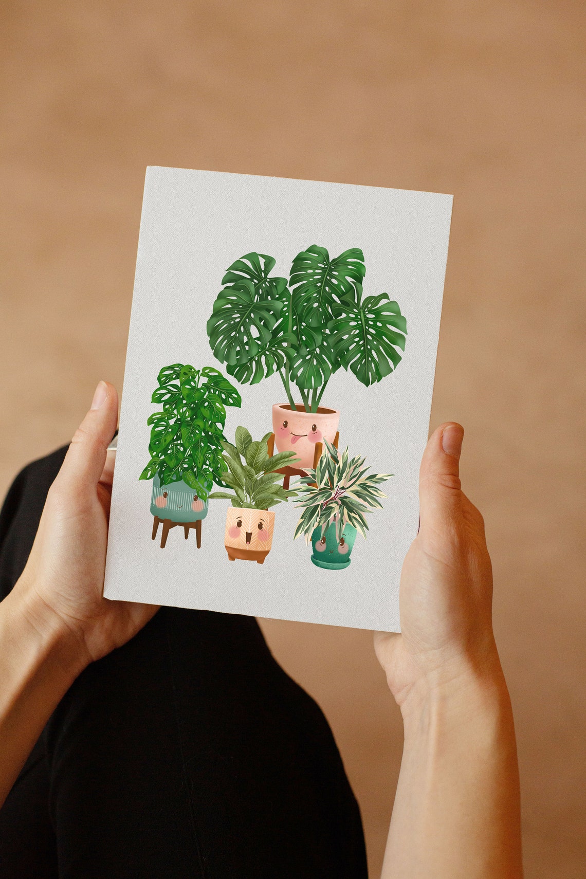 Monstera And Calathea Cute Smiling Plant Friends Group Poster - Image 3