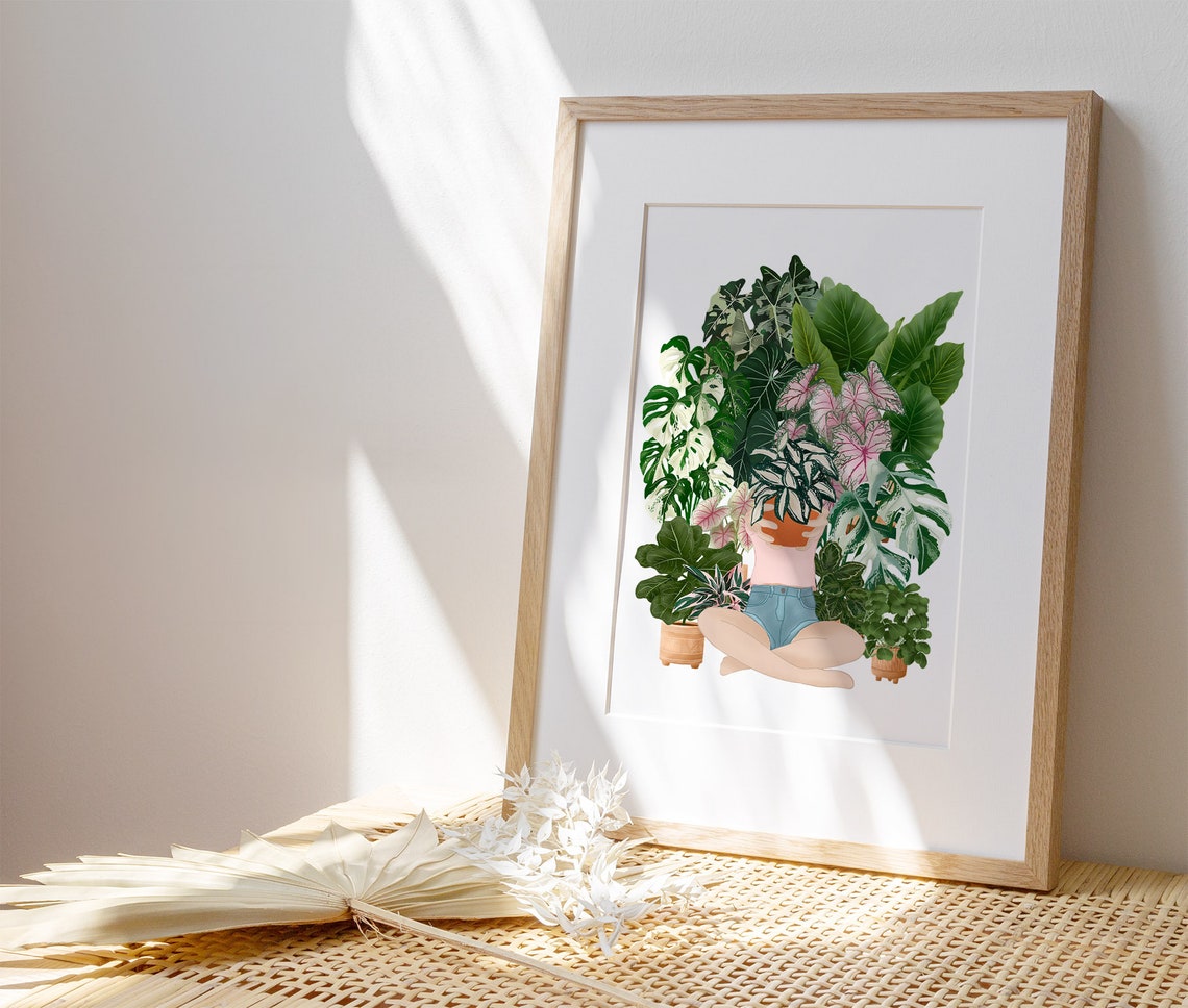 Girl Holding Plant Pot Above Head Fun Crazy Plant Lady Poster - Image 3