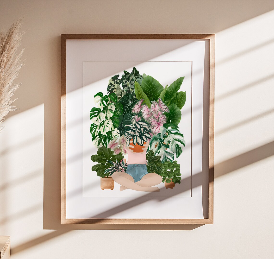 Girl Holding Plant Pot Above Head Fun Crazy Plant Lady Poster