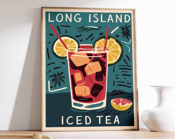 Long Island Iced Tea Poster Cocktail Art Print Cocktail Bar Art Kitchen Decor Kitchen Poster Drinks Art Restaurant Decor Cafe Decor