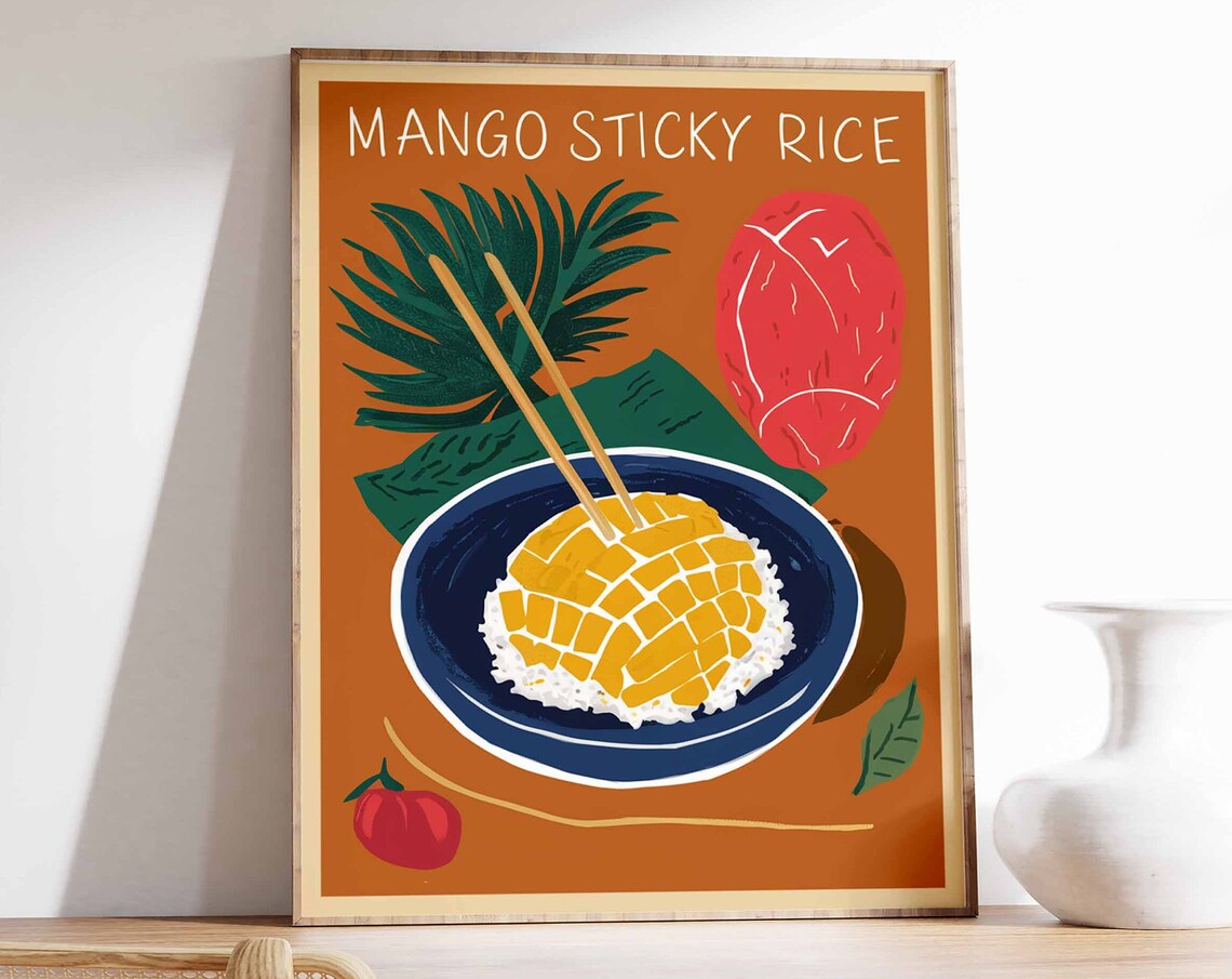 Mango Sticky Rice Chopsticks Orange Tropical Thai Food Wall Art