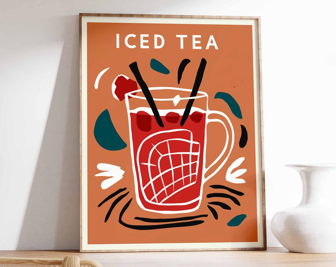 Iced Tea Red Geometric Mug Terracotta Retro Kitchen Bar Poster