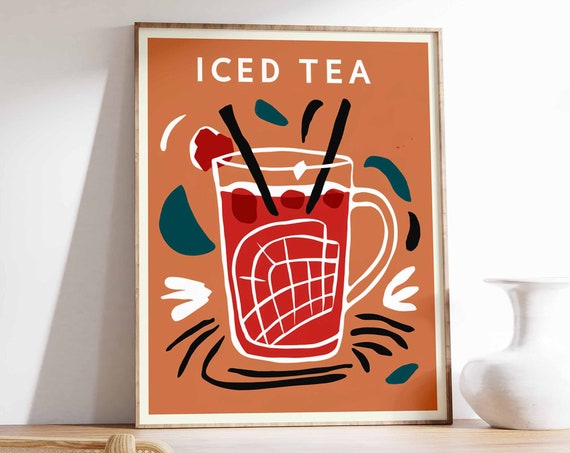 Iced Tea Poster Tea Art Print Iced Tea Wall Art Kitchen Decor Kitchen Poster Drinks Art Restaurant Decor Cafe Decor