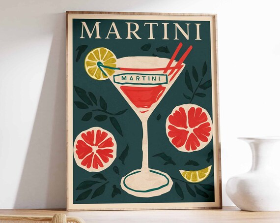 Martini Cocktail Vintage Advertisement Citrus Bar Decor Wall Poster