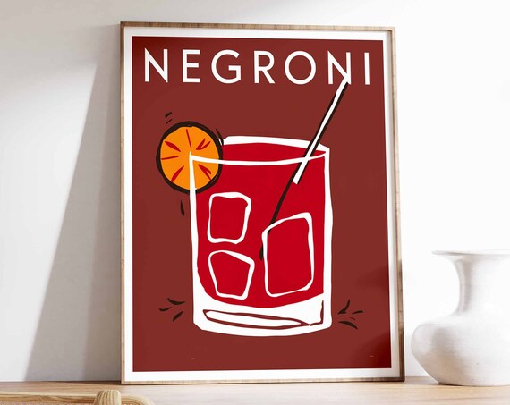 Negroni Cocktail Rocks Glass Orange Slice Burgundy Bar Wall Art