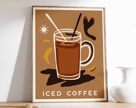 Iced Coffee Poster Coffee Art Print Barista Wall Art Coffee Gift Kitchen Decor Kitchen Poster Drinks Art Restaurant Decor Cafe Decor