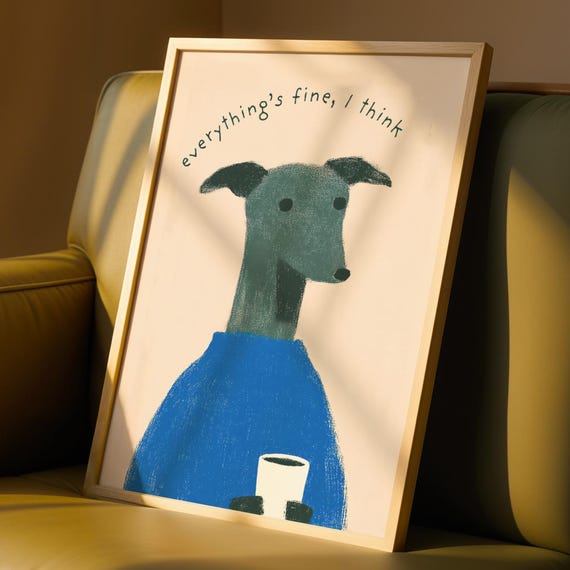 Funny Greyhound Print, Minimalist Dog Coffee Poster