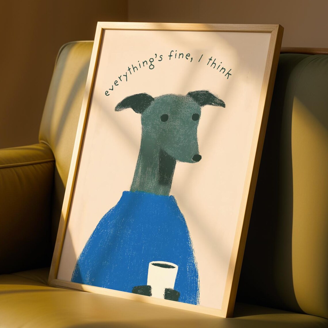 Funny Greyhound Print, Minimalist Dog Coffee Poster