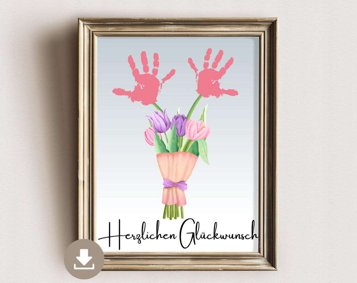 Congratulations Handprint Flower Bouquet Gift Keepsake Art Poster
