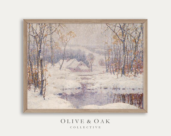 Vintage Winter Landscape, Farmhouse Decor Art Print