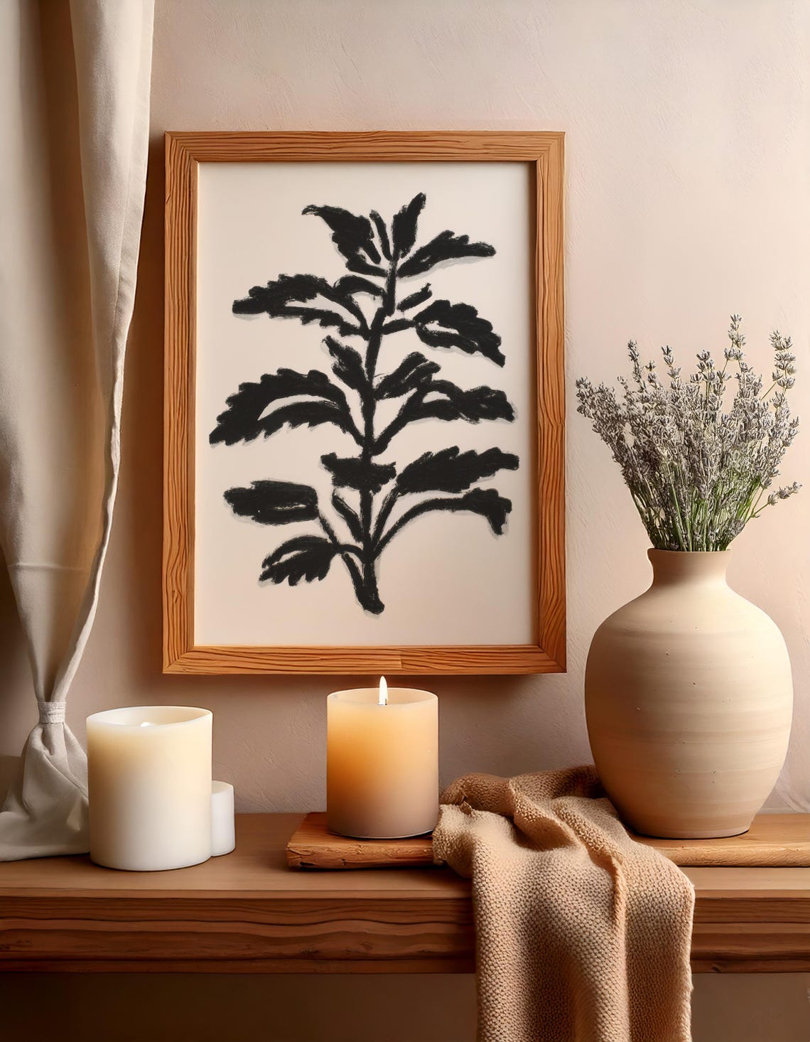 Black Botanical Leaf Branch Silhouette Minimalist Nature Poster