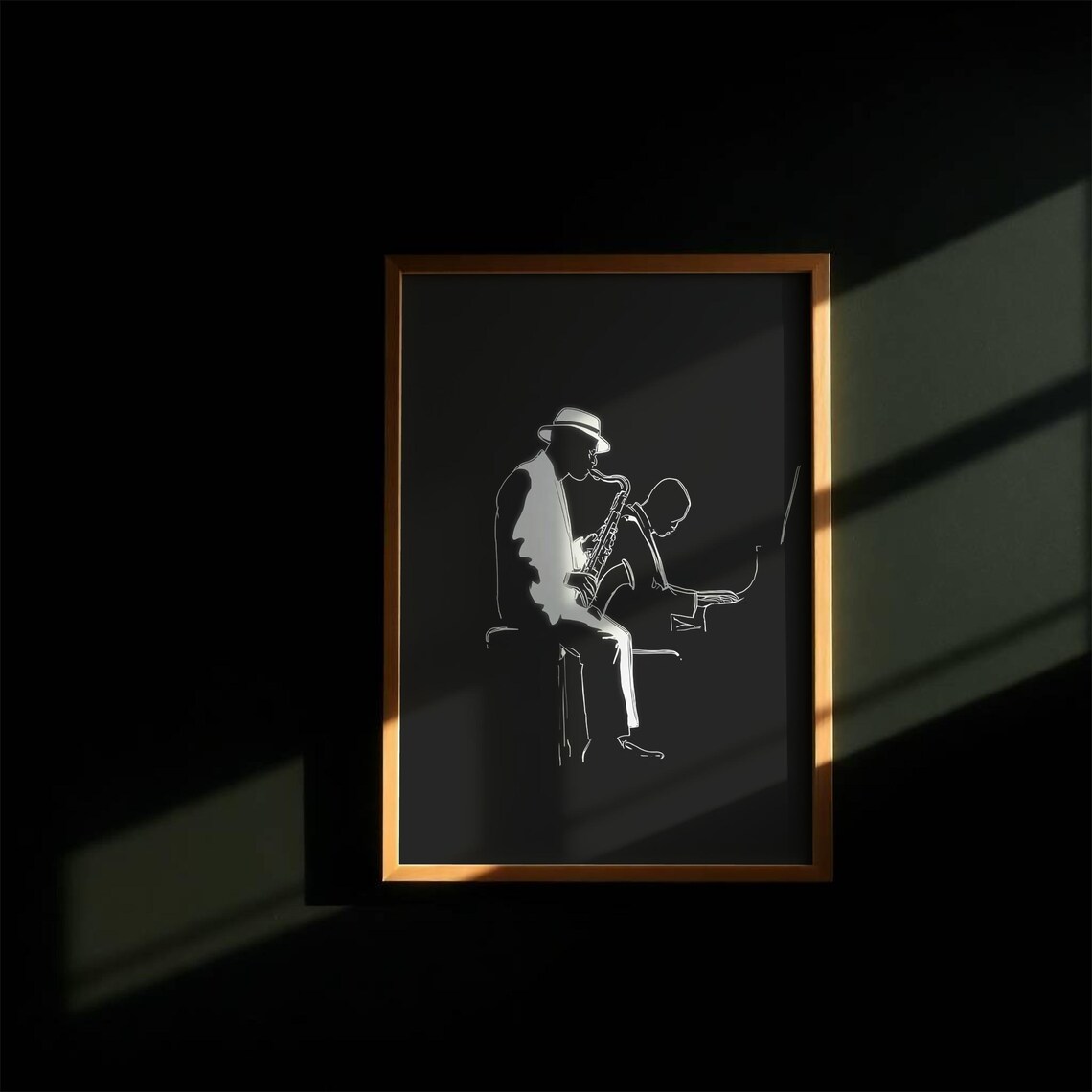 Minimalist Jazz Saxophonist and Pianist Black and White Poster