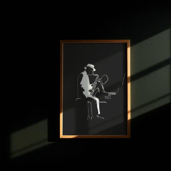 Wall Art Jazz Music Print Saxophone Piano Player Musician Decor Minimalist Lover Gift Home