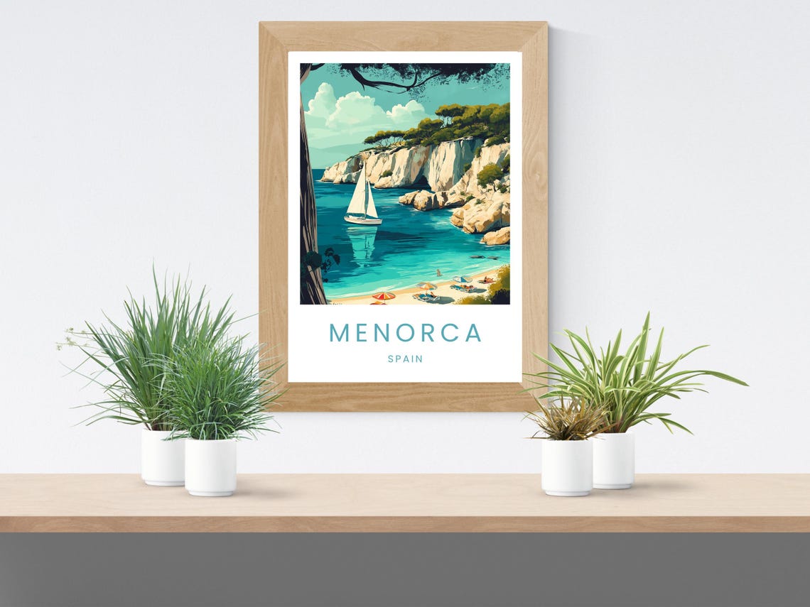 Menorca Hidden Cove Sailboat White Cliffs Spain Travel Poster - Image 2