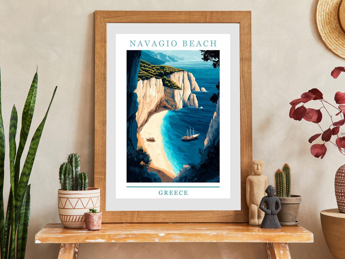 Navagio Beach Zakynthos Cliffs Shipwreck Cove Greece Travel Poster - Image 2