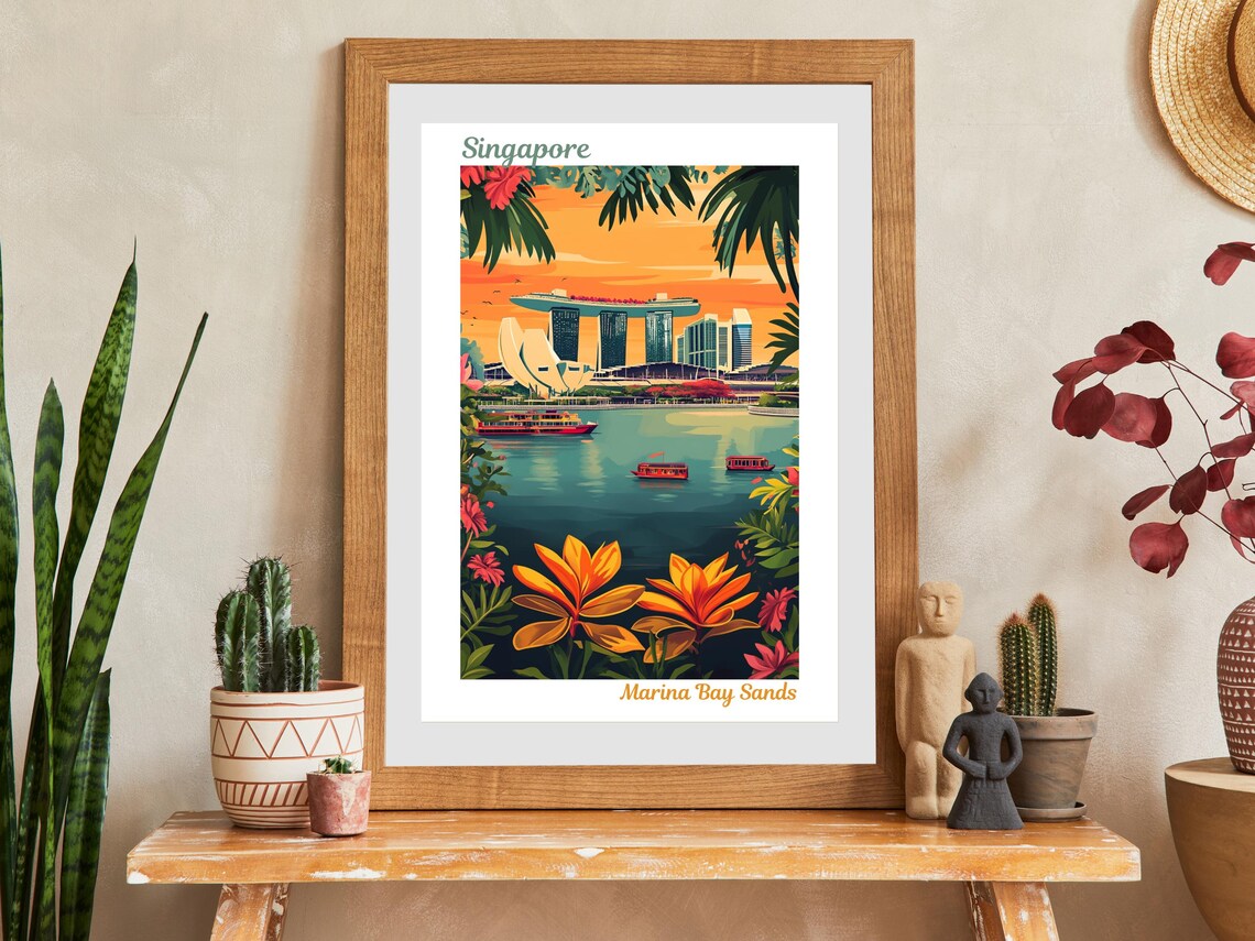 Singapore Marina Bay Sands Tropical Sunset City Travel Poster - Image 2