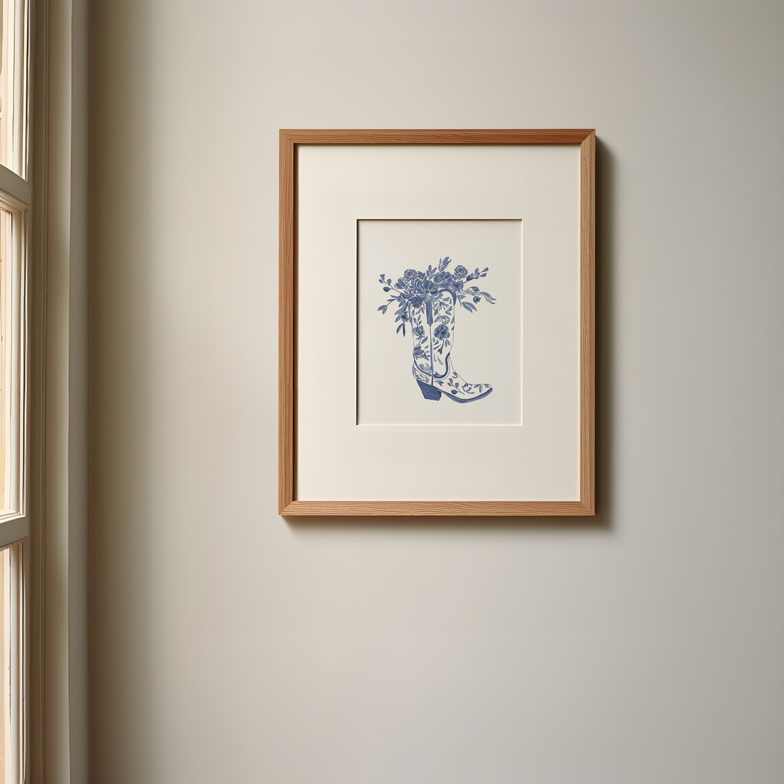 Blue Coastal Floral Cowgirl Boot Watercolor Chinoiserie Poster - Image 2