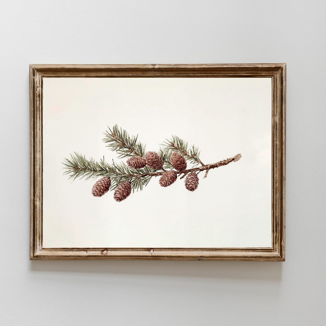 Pine Branch Pine Cones Watercolor Minimalist Winter Art Poster
