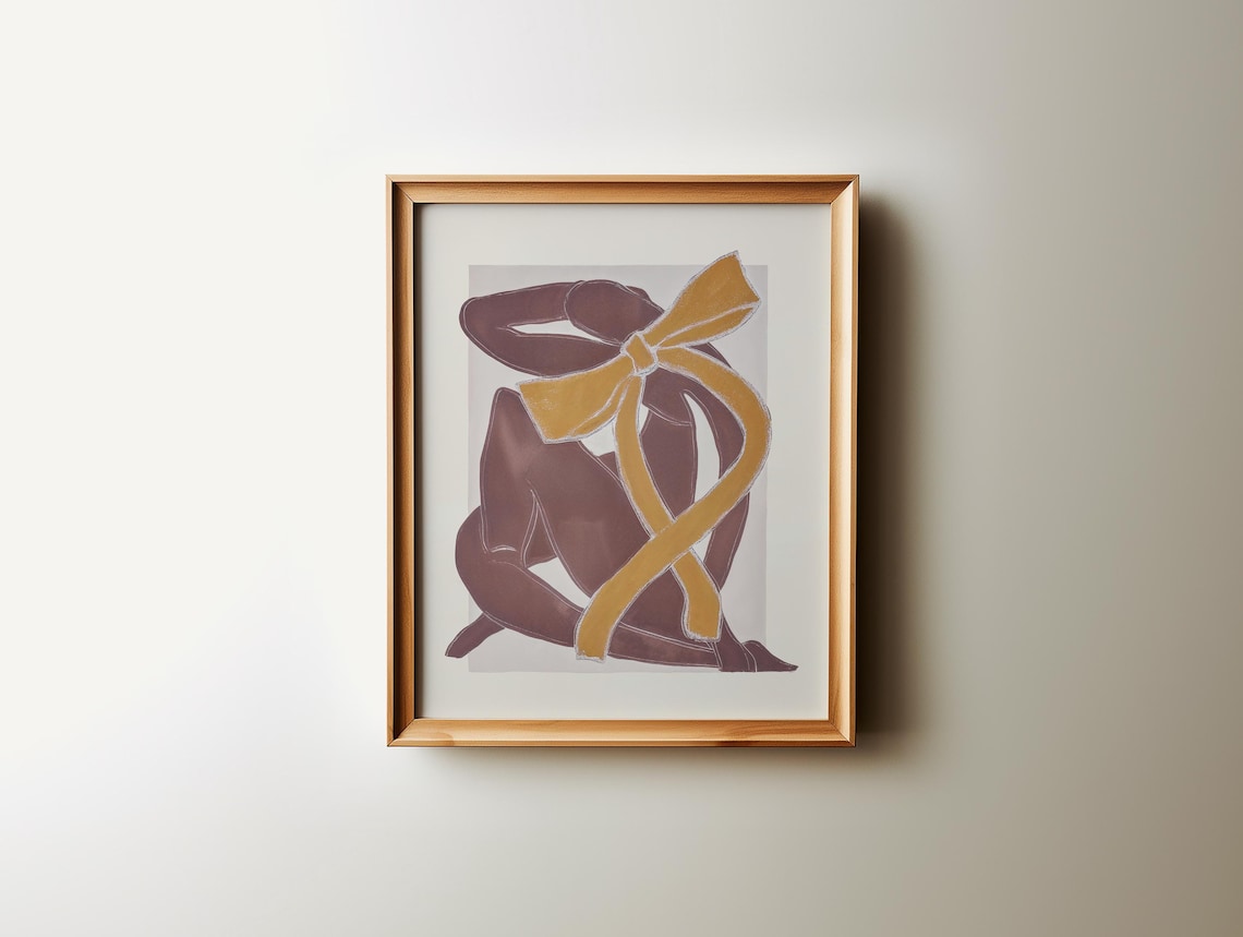Matisse Style Abstract Woman with Gold Bow Modern Art Poster